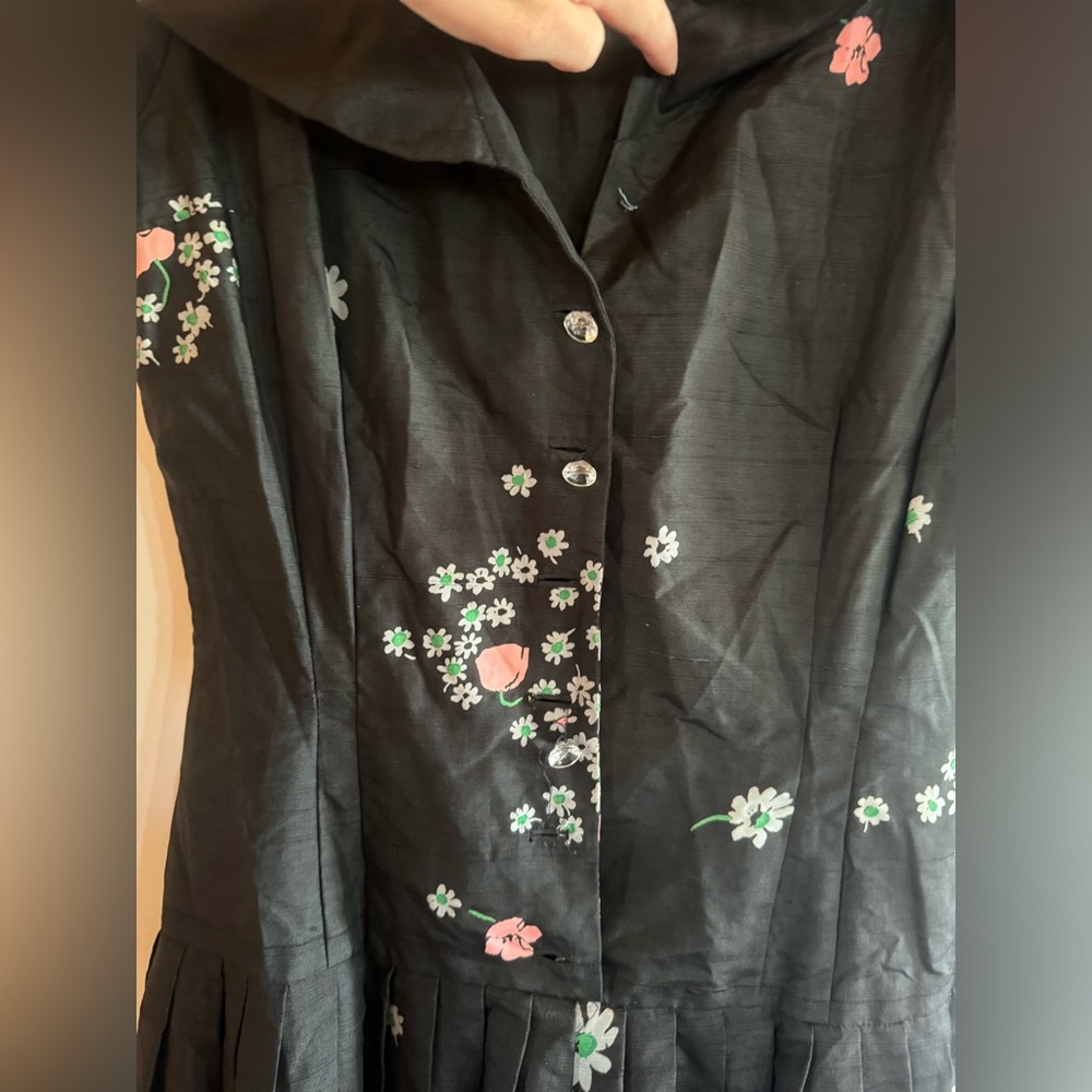 VTG women’s XS 50’s floral taffeta midi dress cocktail party dance reenactment - Picture 3 of 11